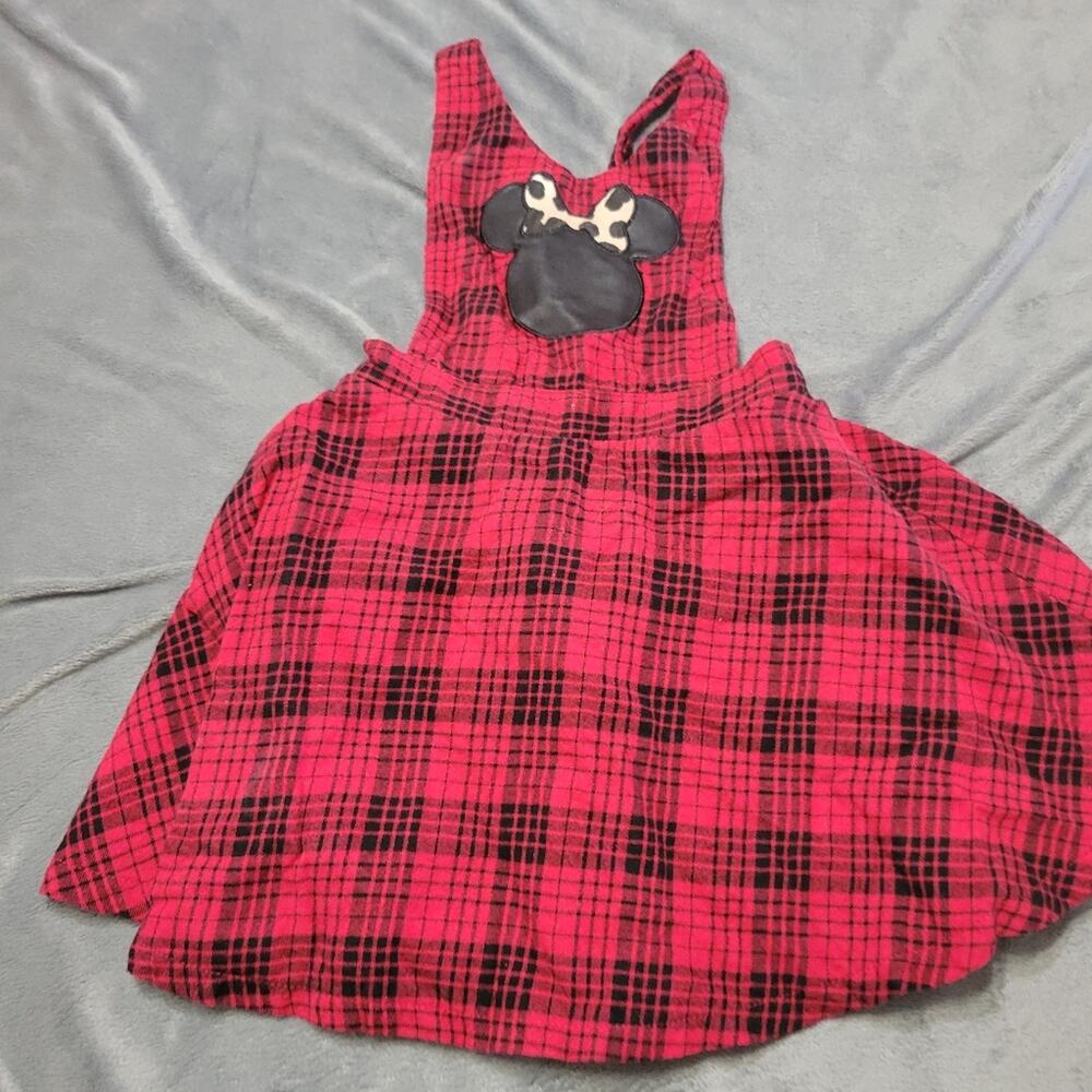 Disney Dress Girls 4t Red Mickey Plaid Jumper Overall Skater‎ Style Crisscross